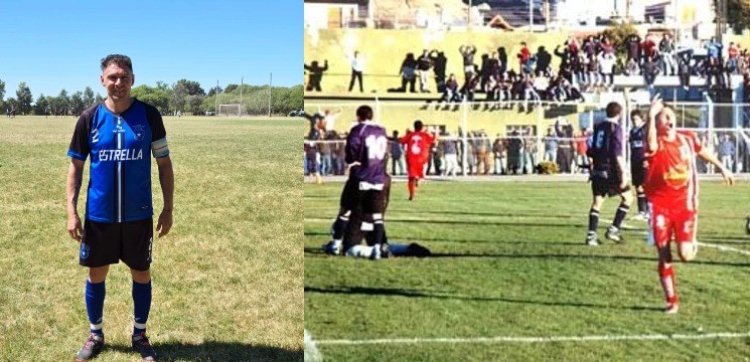 Niko Romero con la camiseta de Estrella Blanca y el gol en 2009 que signific&oacute; el ascenso al Argentino B para Hurac&aacute;n de Comodoro Rivadavia. 