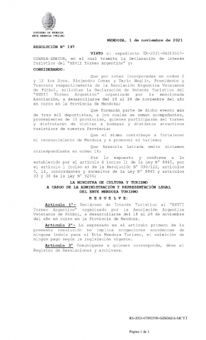 Torneo Argentino Mendoza 2021, declarado &ldquo;De Inter&eacute;s Tur&iacute;stico&rdquo;