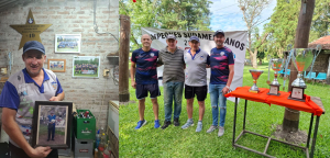 Cian, la foto de su padre, dirigentes de la AAVF,  Juan el asado, durante el excelente encuentro en Quinta Don Victorio. 