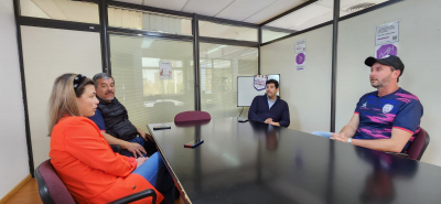 Pamela Tortul, Alejandro Comas, Juan Ignacio Lara y Darío Weglin. El objetivo de fortalecer el vínculo Deportes de la Nación y AAVF. 