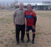 Roberto Forestier y el ex Quilmes, Omar Trillo, en Afuven. 