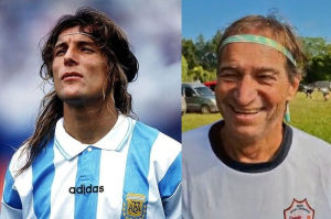 Hugo Stechina y la vincha en homenaje a su &iacute;dolo Claudio Caniggia. 